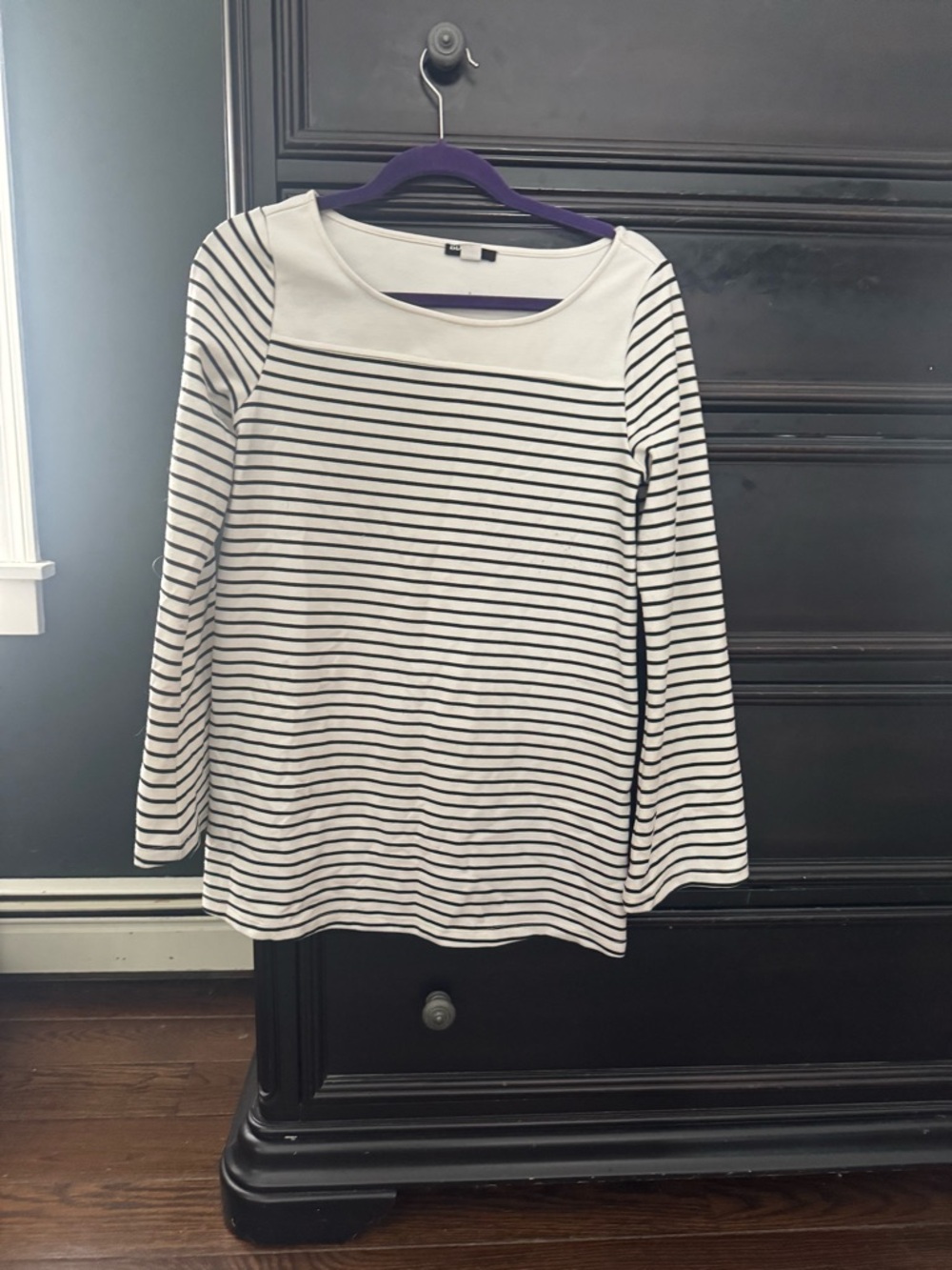 BDG Ivory & Black Striped Long-Sleeve Boatneck Mini Dress